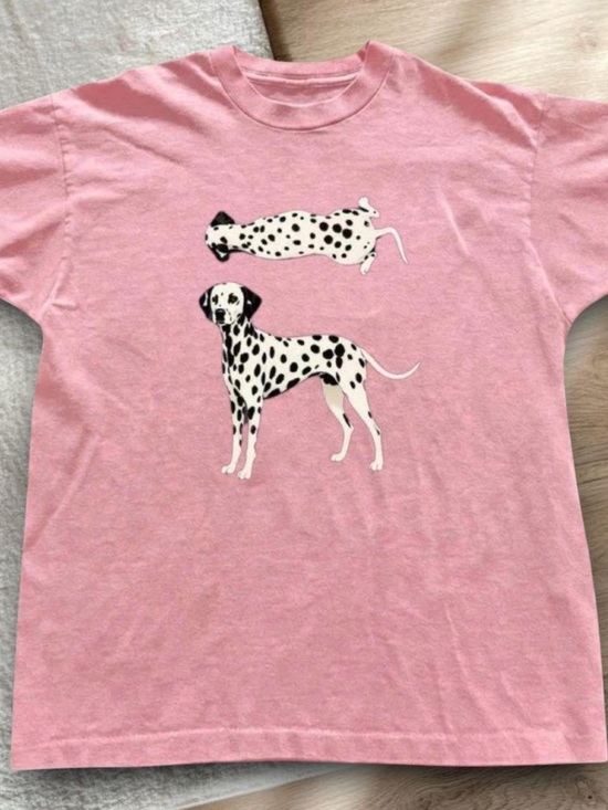 Gildan Tops - Pink Dalmatian Graphic Dog T-Shirt - Unbranded